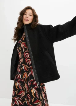 bonprix Nachhaltigere Materialien|Jacken & Mäntel^Gefütterte Teddy-Fleece Jacke schwarz