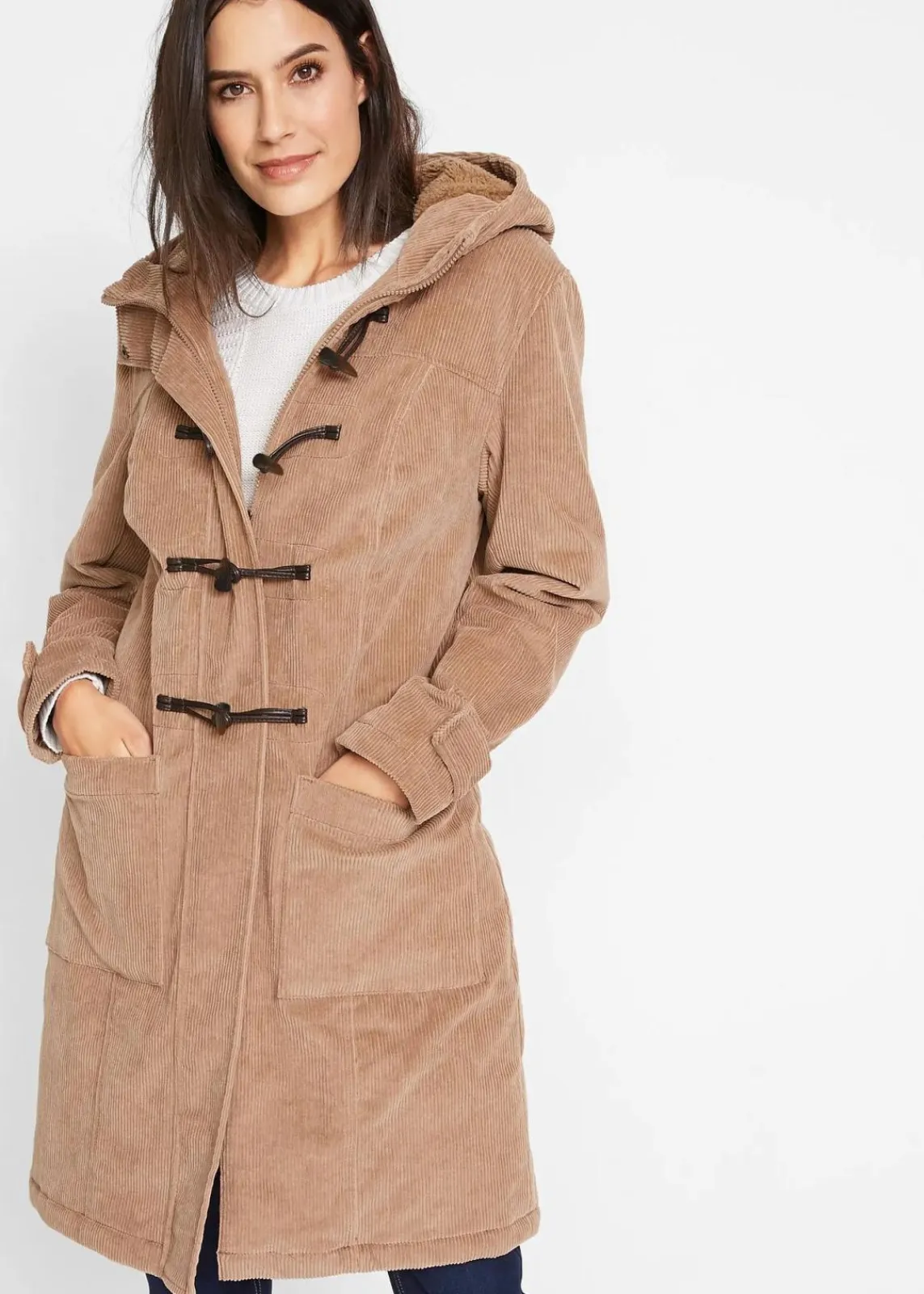 bonprix Bekleidung·Hosen^Gefütterter Cord-Dufflecoat camel