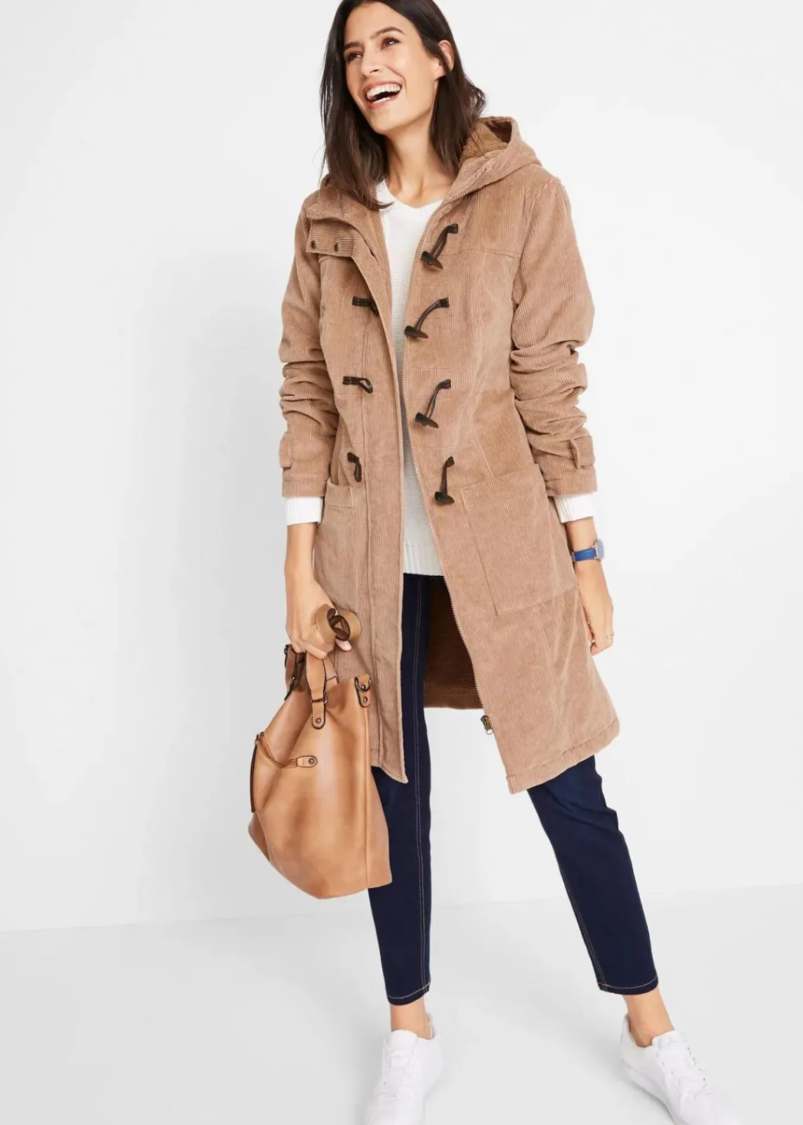 bonprix Bekleidung·Hosen^Gefütterter Cord-Dufflecoat camel
