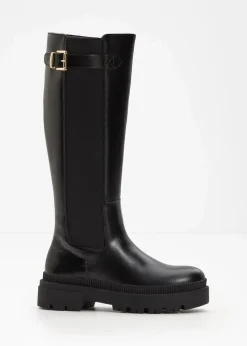 bonprix Gefütterte Winterschuhe|Stiefel^Gefütterter Plateau-Stiefel mit Stretch-Einsatz schwarz