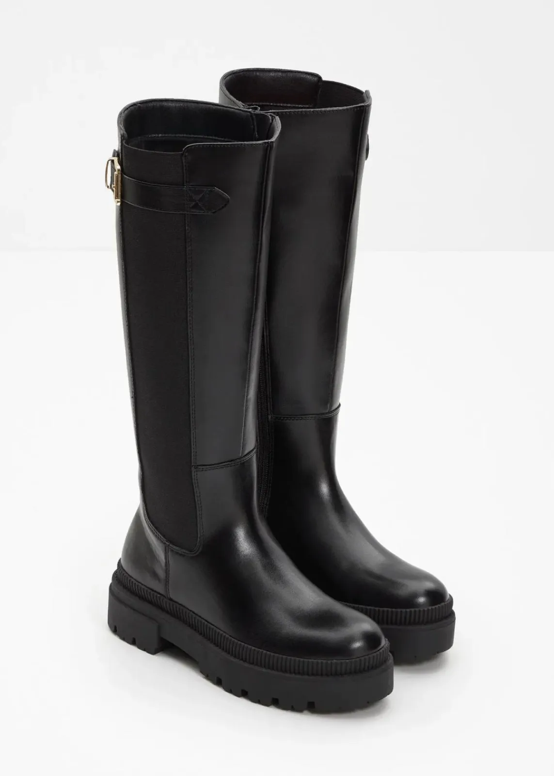 bonprix Gefütterte Winterschuhe|Stiefel^Gefütterter Plateau-Stiefel mit Stretch-Einsatz schwarz