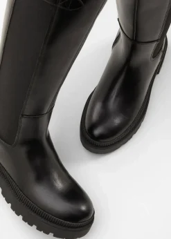 bonprix Gefütterte Winterschuhe|Stiefel^Gefütterter Plateau-Stiefel mit Stretch-Einsatz schwarz