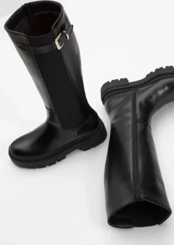 bonprix Gefütterte Winterschuhe|Stiefel^Gefütterter Plateau-Stiefel mit Stretch-Einsatz schwarz