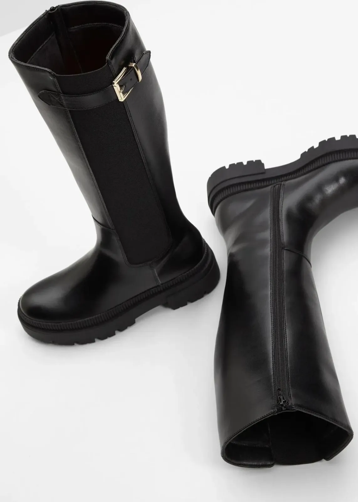 bonprix Gefütterte Winterschuhe|Stiefel^Gefütterter Plateau-Stiefel mit Stretch-Einsatz schwarz
