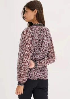 bonprix Bekleidung·Jacken & Mäntel|Blusen & Tuniken^Gemusterte Chiffon-Bluse mit Stickerei wollweiß bedruckt