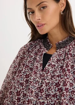bonprix Bekleidung·Jacken & Mäntel|Blusen & Tuniken^Gemusterte Chiffon-Bluse mit Stickerei wollweiß bedruckt