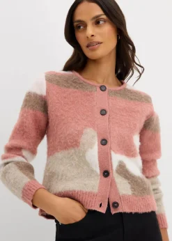 bonprix Bekleidung·Umstandsmode|Bekleidung·Jeans^Gemusterte Strickjacke mit Knopfleiste rosa graphisch