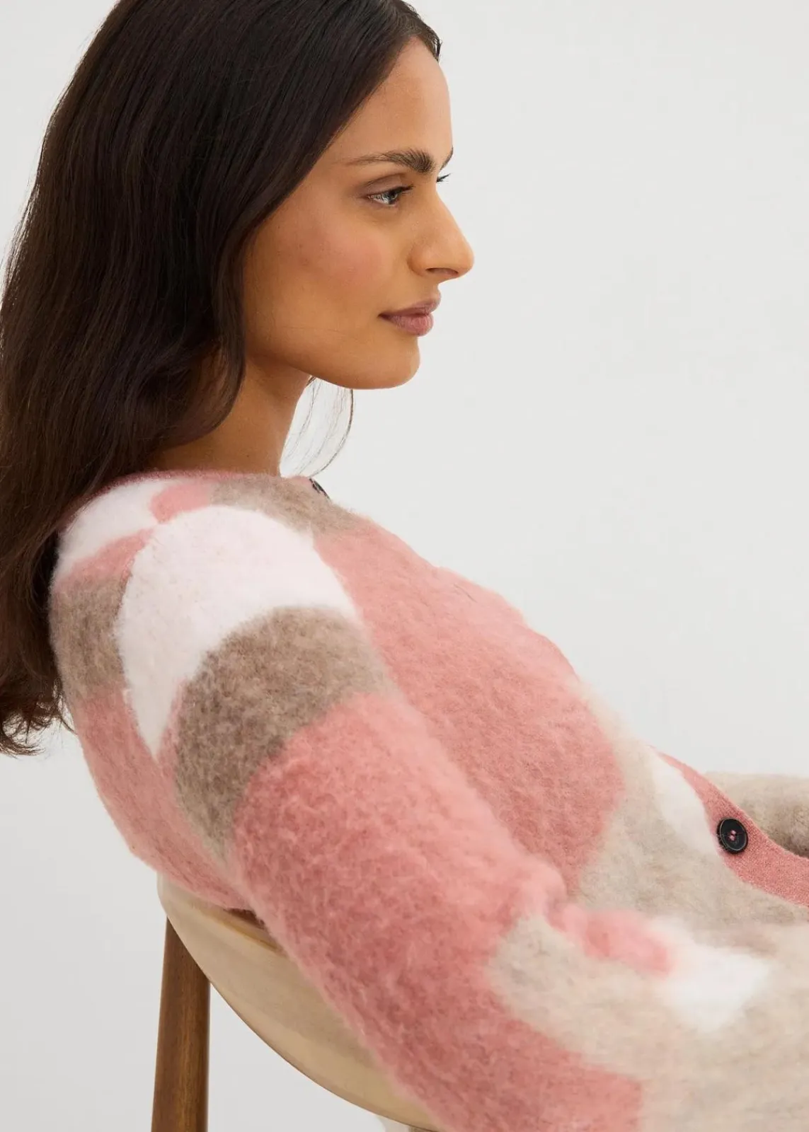 bonprix Bekleidung·Umstandsmode|Bekleidung·Jeans^Gemusterte Strickjacke mit Knopfleiste rosa graphisch