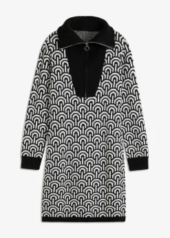 bonprix Strickmode|Kleider^gemustertes Strickkleid schwarz/weiß graphisch