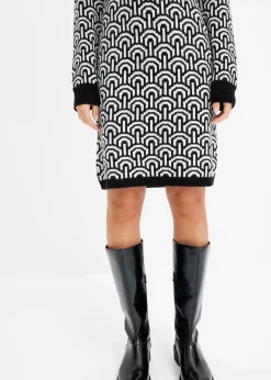 bonprix Strickmode|Kleider^gemustertes Strickkleid schwarz/weiß graphisch
