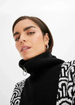 bonprix Strickmode|Kleider^gemustertes Strickkleid schwarz/weiß graphisch