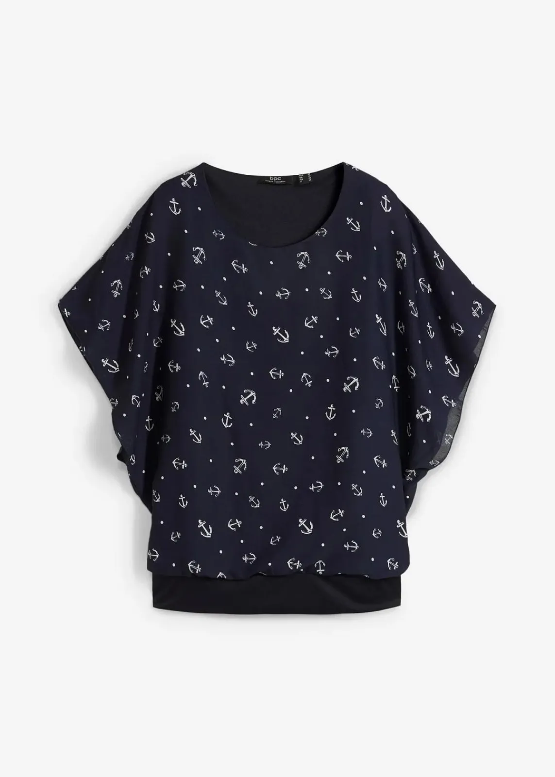bonprix Bekleidung·Jacken & Mäntel|Blusen & Tuniken^Georgette - Blusenshirt dunkelblau/weiß bedruckt