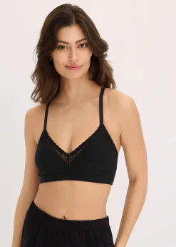 bonprix Wäsche·Baumwollunterwäsche|Nachhaltigere Materialien^Gepolstertes Bralette ohne Bügel mit Bio-Baumwolle (2er Pack) schwarz + kreidebeige