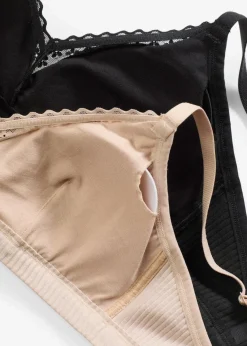 bonprix Wäsche·Baumwollunterwäsche|Nachhaltigere Materialien^Gepolstertes Bralette ohne Bügel mit Bio-Baumwolle (2er Pack) schwarz + kreidebeige