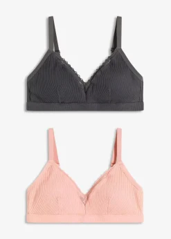 bonprix Nachhaltigere Materialien|Bhs^Gepolstertes Bralette ohne Bügel mit Bio-Baumwolle (2er Pack) antikrosa + schiefergrau