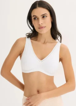 bonprix Wäsche·Baumwollunterwäsche|Baumwollunterwäsche^Gepolstertes Bralette ohne Bügel ​mit Bio-Baumwolle und Spitze weiß