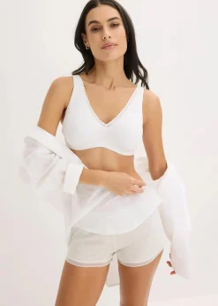 bonprix Wäsche·Baumwollunterwäsche|Baumwollunterwäsche^Gepolstertes Bralette ohne Bügel mit Bio-Baumwolle und Spitze weiß