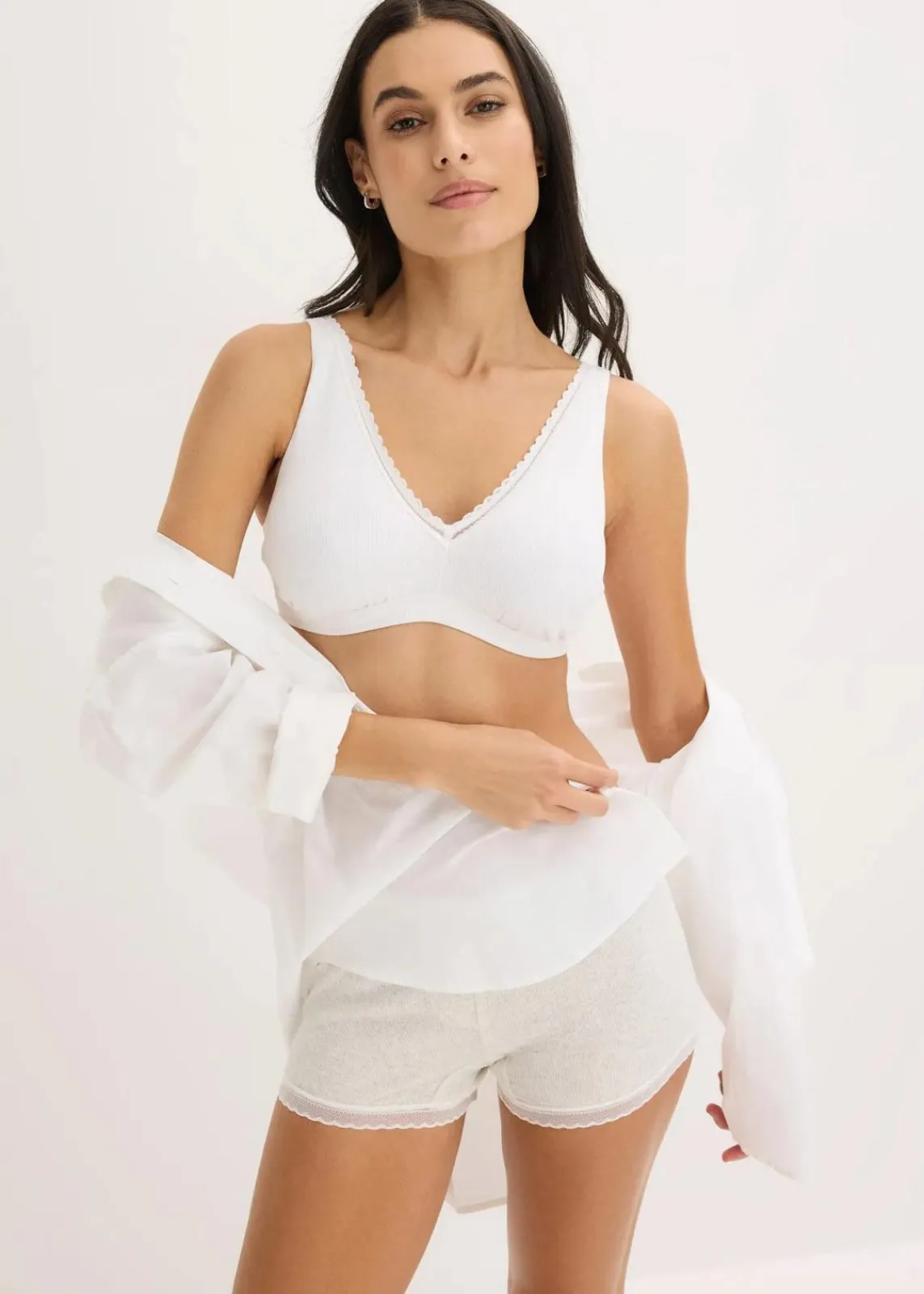 bonprix Wäsche·Baumwollunterwäsche|Baumwollunterwäsche^Gepolstertes Bralette ohne Bügel mit Bio-Baumwolle und Spitze weiß