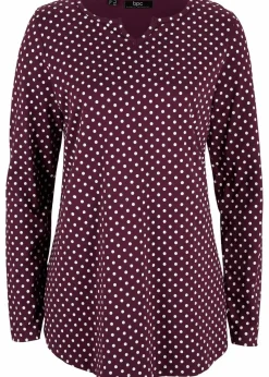 bonprix Shirts & Tops^Gepunktetes Baumwoll-Langarmshirt mit Seitenschlitzen holunderbeere/weiß gepunktet