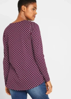 bonprix Shirts & Tops^Gepunktetes Baumwoll-Langarmshirt mit Seitenschlitzen holunderbeere/weiß gepunktet