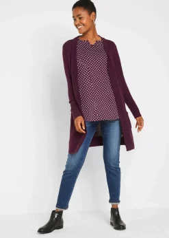 bonprix Shirts & Tops^Gepunktetes Baumwoll-Langarmshirt mit Seitenschlitzen holunderbeere/weiß gepunktet
