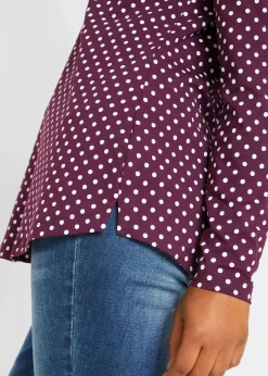 bonprix Shirts & Tops^Gepunktetes Baumwoll-Langarmshirt mit Seitenschlitzen holunderbeere/weiß gepunktet