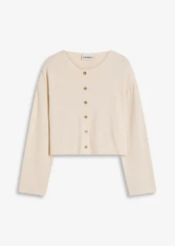 bonprix Pullover & Strickjacken|Zweiteiler & Sets^Gerippte Feinstrickjacke kieselbeige meliert