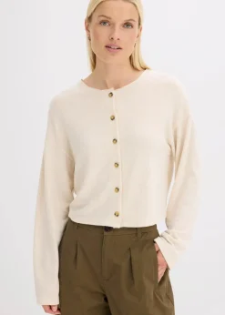bonprix Pullover & Strickjacken|Zweiteiler & Sets^Gerippte Feinstrickjacke kieselbeige meliert