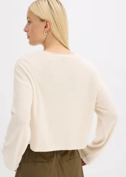 bonprix Pullover & Strickjacken|Zweiteiler & Sets^Gerippte Feinstrickjacke kieselbeige meliert