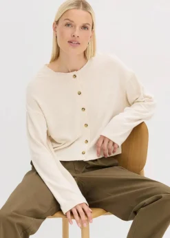 bonprix Pullover & Strickjacken|Zweiteiler & Sets^Gerippte Feinstrickjacke kieselbeige meliert