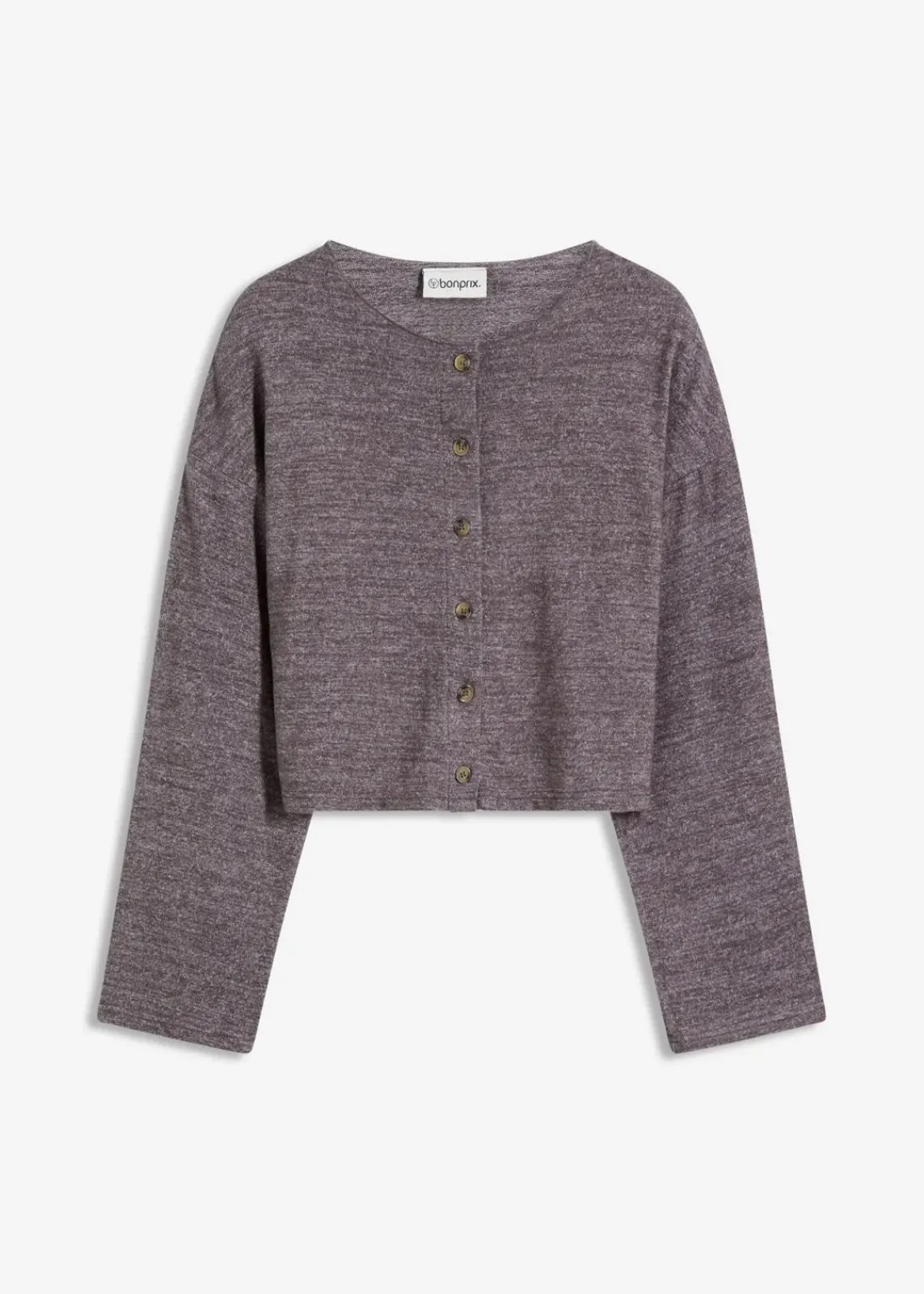 bonprix Bekleidung·Umstandsmode|Strickmode^Gerippte Feinstrickjacke schiefergrau meliert