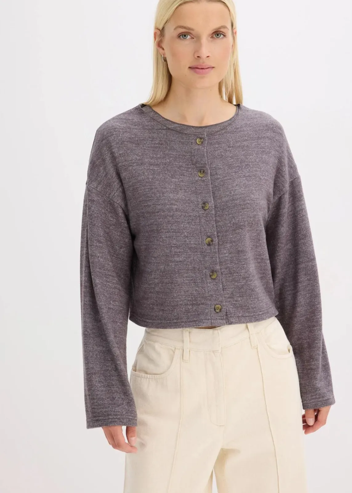 bonprix Bekleidung·Umstandsmode|Strickmode^Gerippte Feinstrickjacke schiefergrau meliert