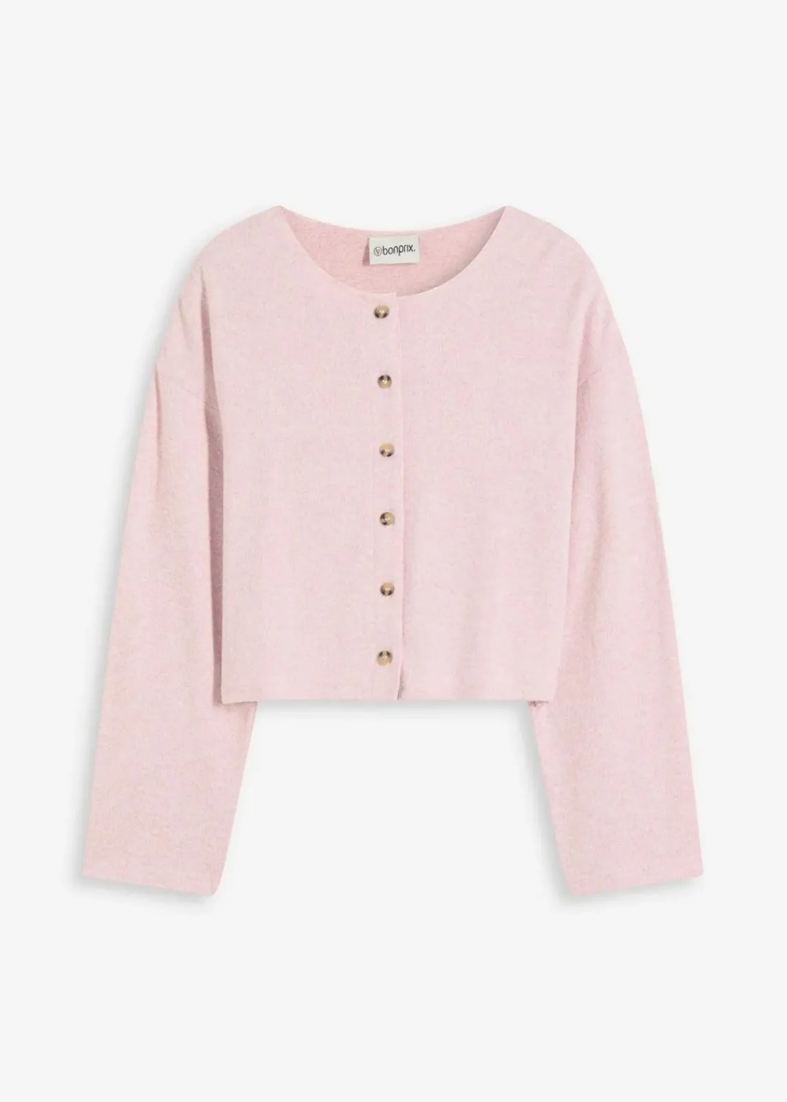 bonprix Bekleidung·Umstandsmode|Strickmode^Gerippte Feinstrickjacke aschrosa meliert