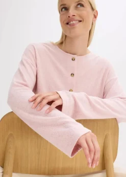 bonprix Bekleidung·Umstandsmode|Strickmode^Gerippte Feinstrickjacke aschrosa meliert