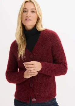 bonprix Bekleidung·Umstandsmode|Pullover & Strickjacken^Gerippte Grobstrickjacke rubinrot