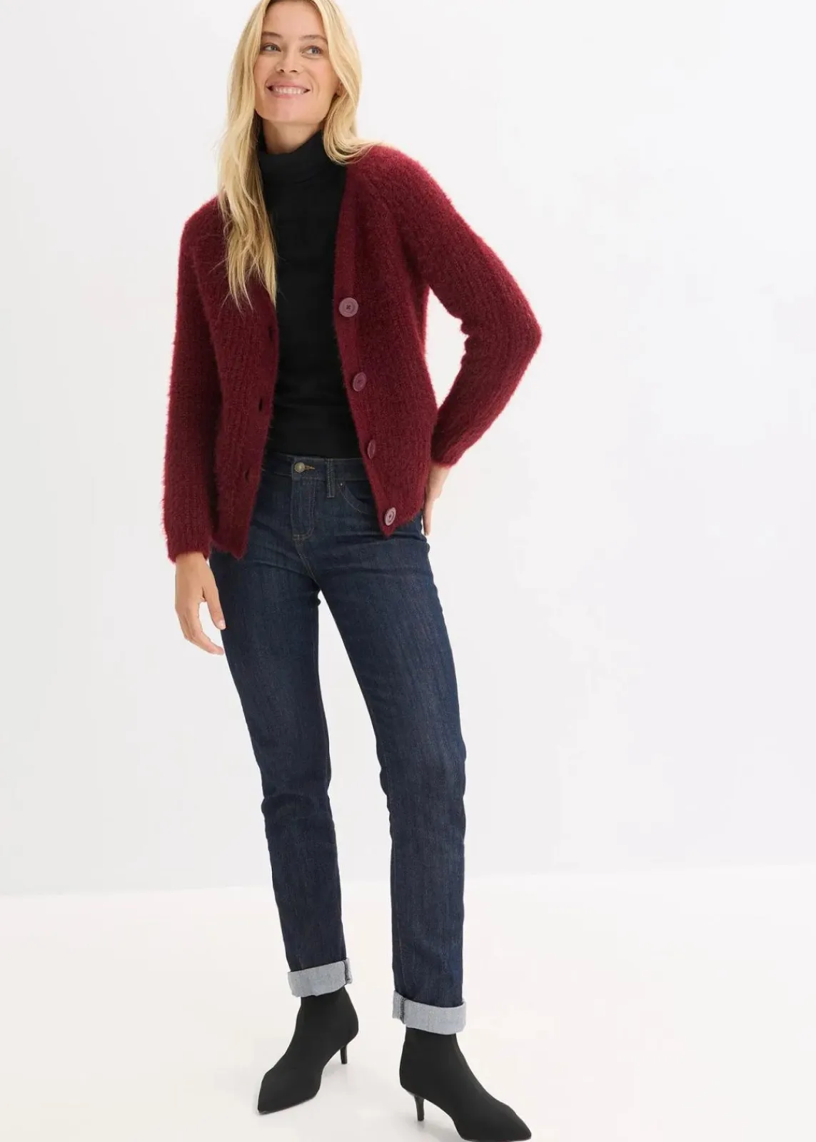 bonprix Bekleidung·Umstandsmode|Pullover & Strickjacken^Gerippte Grobstrickjacke rubinrot
