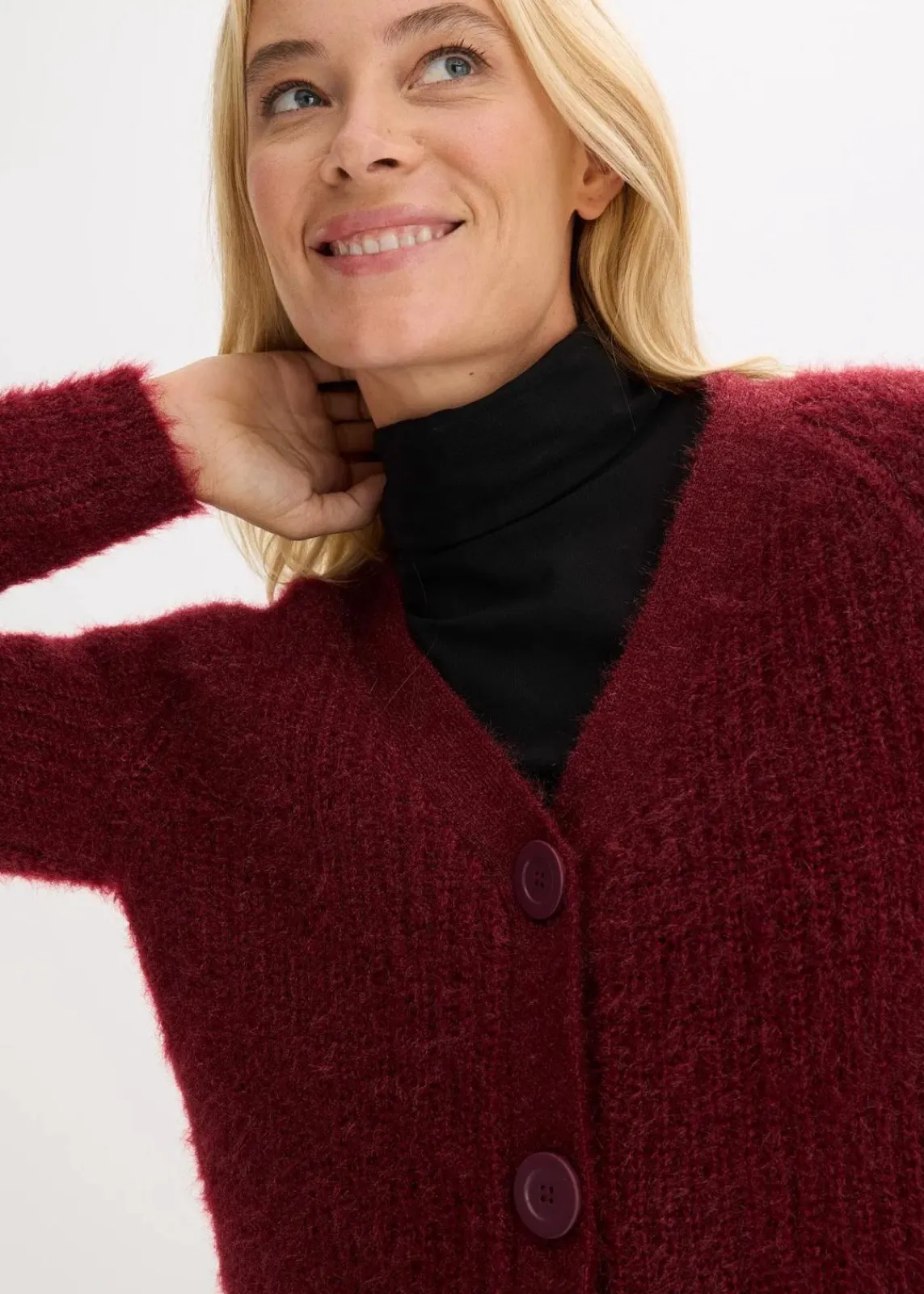 bonprix Bekleidung·Umstandsmode|Pullover & Strickjacken^Gerippte Grobstrickjacke rubinrot