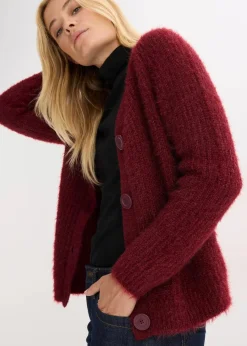 bonprix Bekleidung·Umstandsmode|Pullover & Strickjacken^Gerippte Grobstrickjacke rubinrot