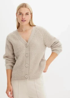 bonprix Pullover & Strickjacken|Strickmode^Gerippte Grobstrickjacke kitt