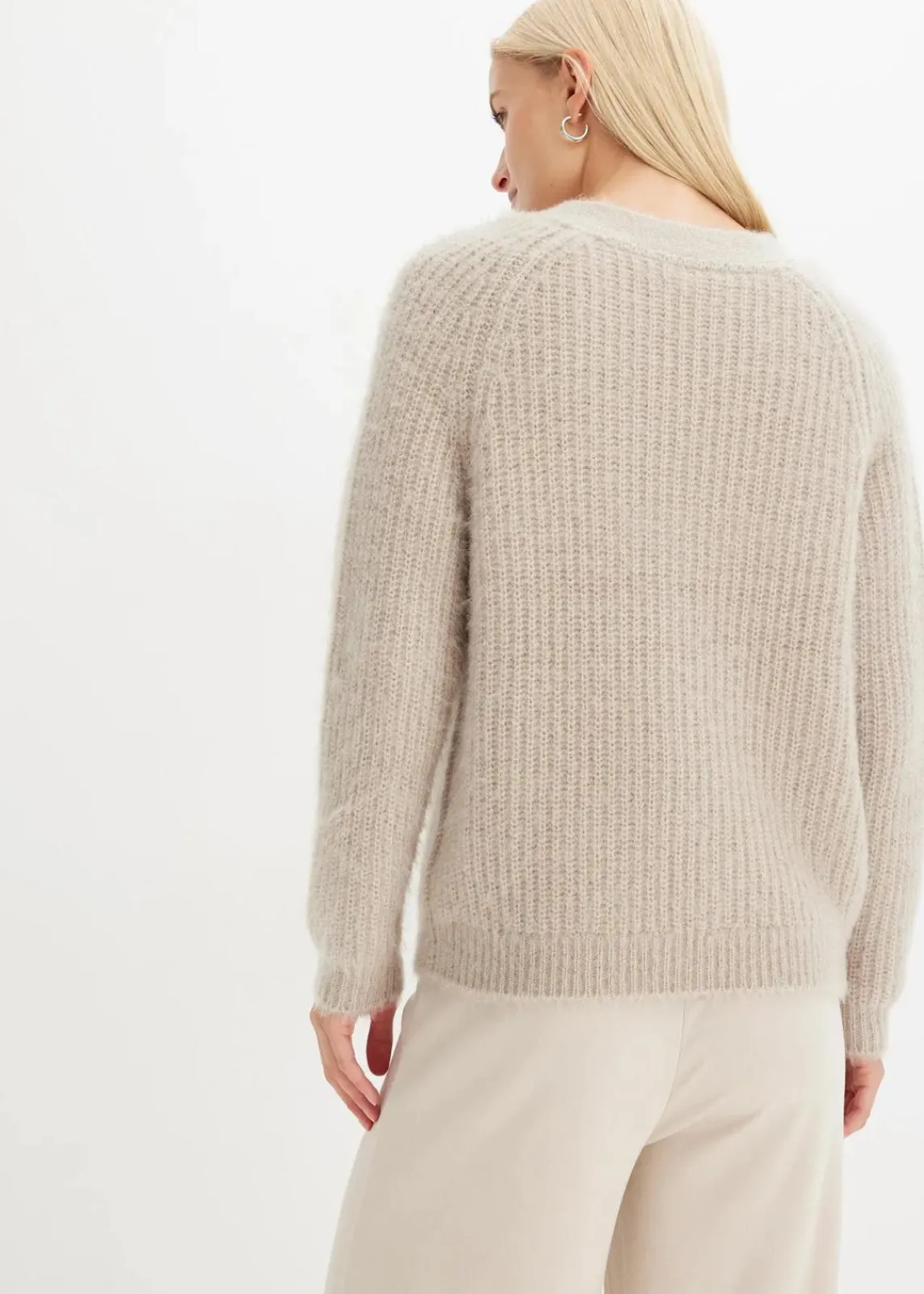bonprix Pullover & Strickjacken|Strickmode^Gerippte Grobstrickjacke kitt