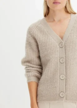 bonprix Pullover & Strickjacken|Strickmode^Gerippte Grobstrickjacke kitt