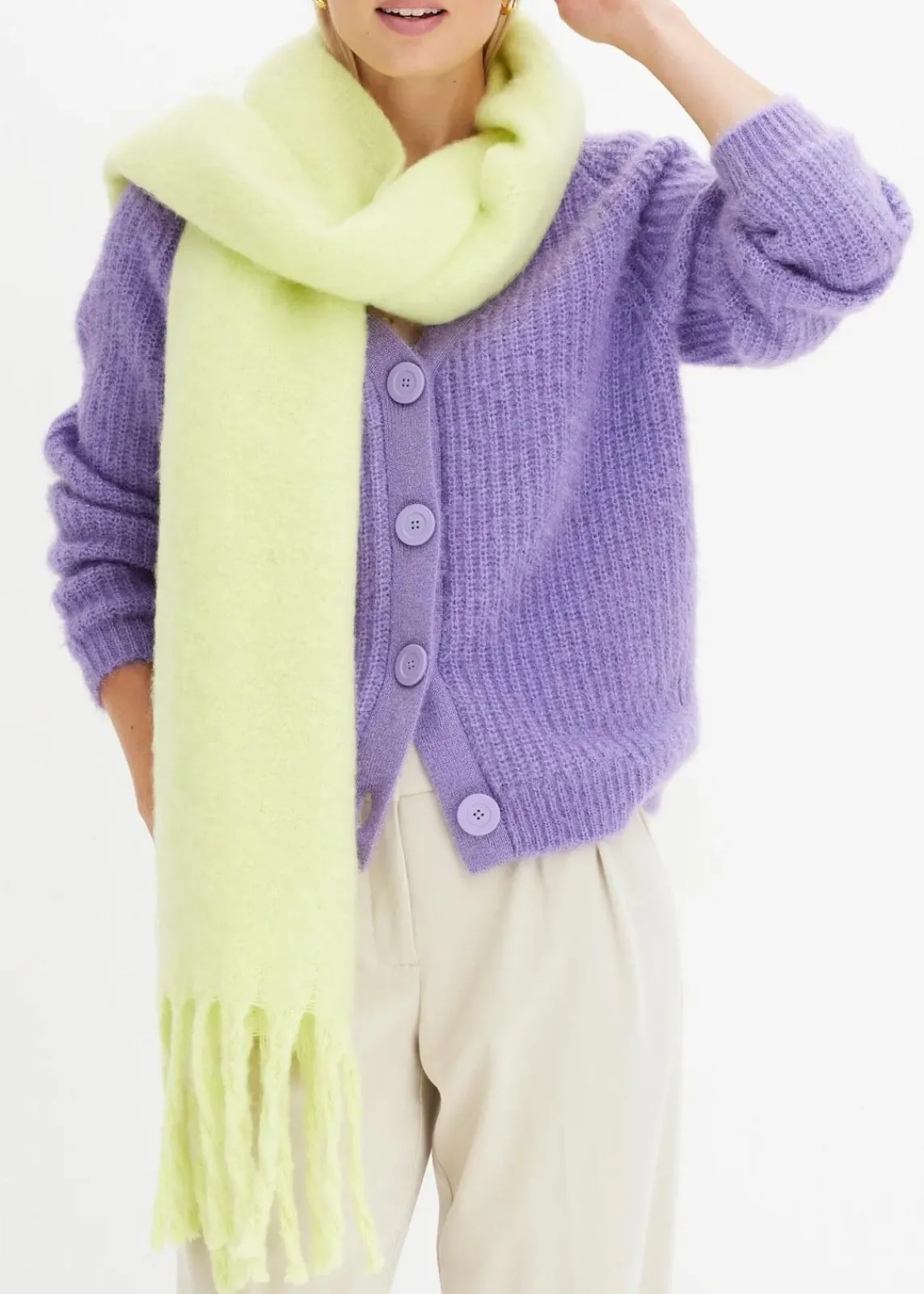 bonprix Pullover & Strickjacken|Strickmode^Gerippte Grobstrickjacke softlila