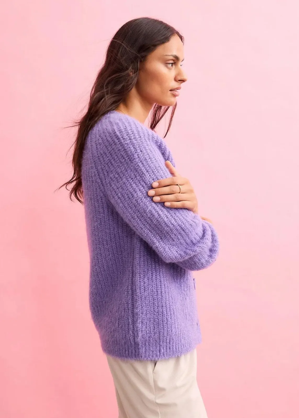 bonprix Pullover & Strickjacken|Strickmode^Gerippte Grobstrickjacke softlila