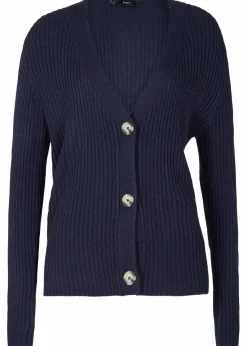 bonprix Bekleidung·Jeans|Pullover & Strickjacken^Gerippte Strickjacke dunkelblau