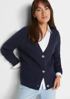 bonprix Bekleidung·Jeans|Pullover & Strickjacken^Gerippte Strickjacke dunkelblau