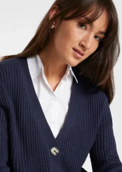 bonprix Bekleidung·Jeans|Pullover & Strickjacken^Gerippte Strickjacke dunkelblau
