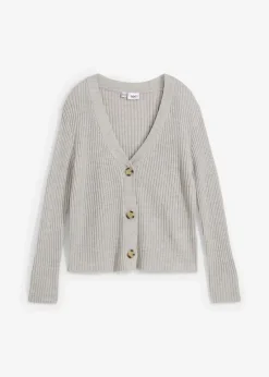 bonprix Strickmode|Pullover & Strickjacken^Gerippte Strickjacke hellgrau meliert meliert
