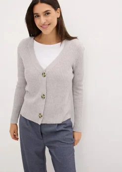 bonprix Strickmode|Pullover & Strickjacken^Gerippte Strickjacke hellgrau meliert meliert