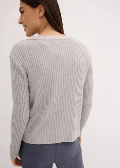 bonprix Strickmode|Pullover & Strickjacken^Gerippte Strickjacke hellgrau meliert meliert