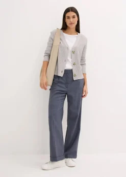 bonprix Strickmode|Pullover & Strickjacken^Gerippte Strickjacke hellgrau meliert meliert